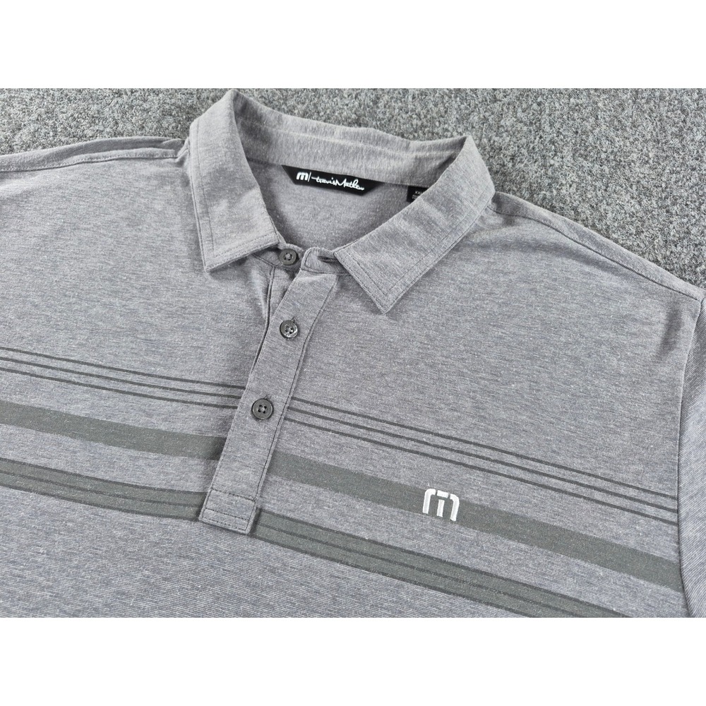 TravisMathew Mens XXL Grey Striped Performance Golf Polo Shirt Short Sleeve